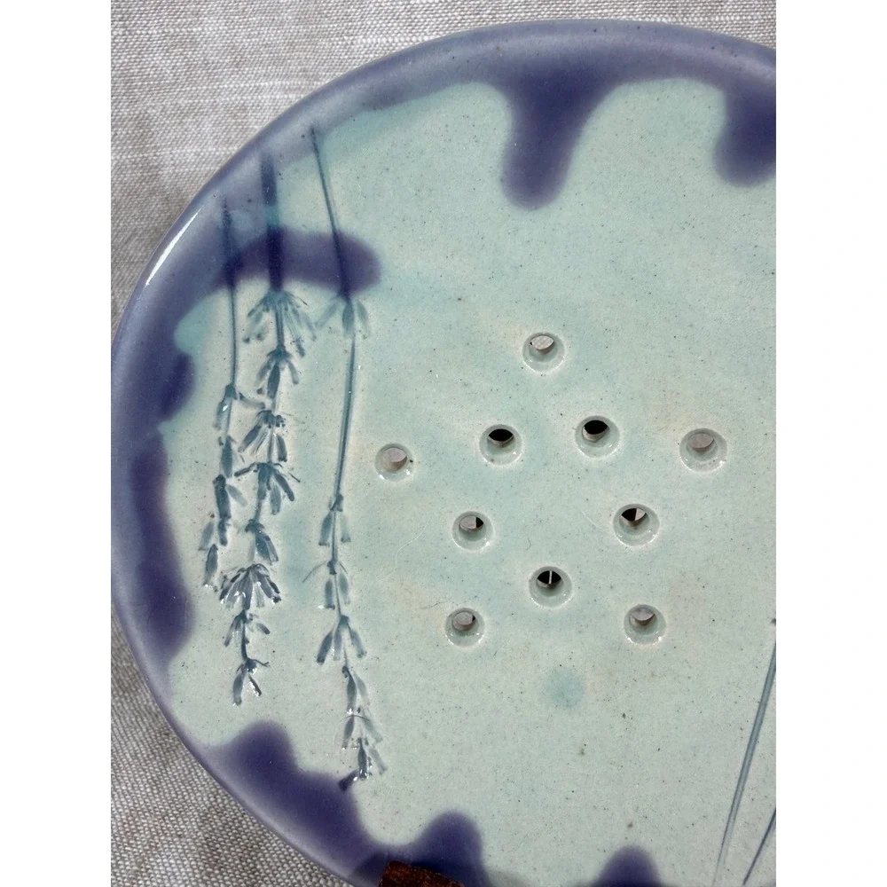 Soap Dish Good Vintage Westell Inc Erin Sastre Lavender Pottery Sage Blue 4.75